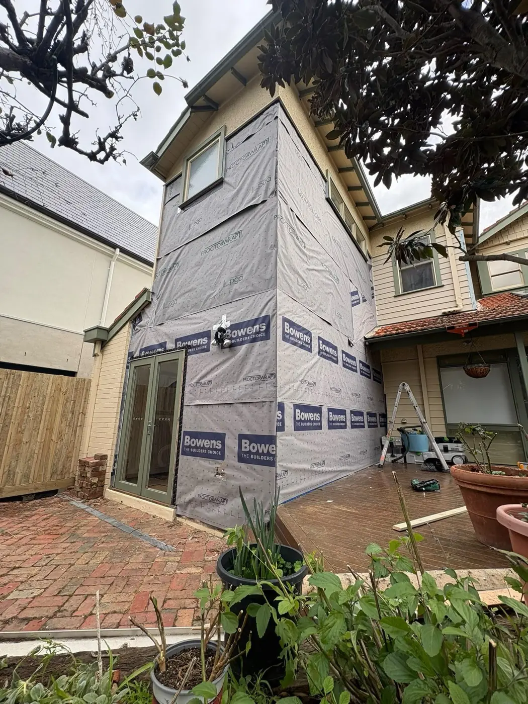 Glen Iris · Wall wrapped and ready for fibre-cement recladding.