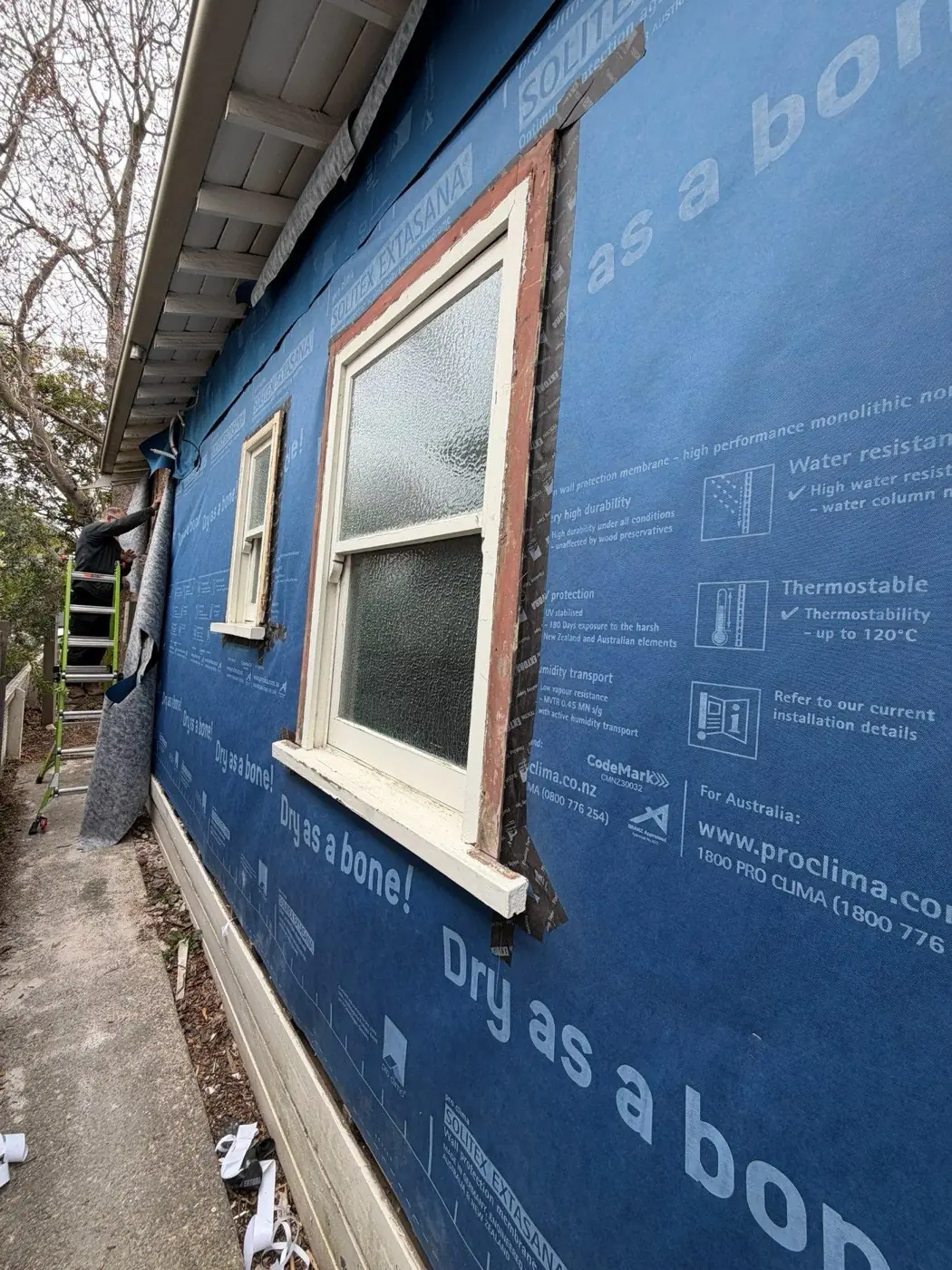 Window perimeter detailing before the new cladding is installed.