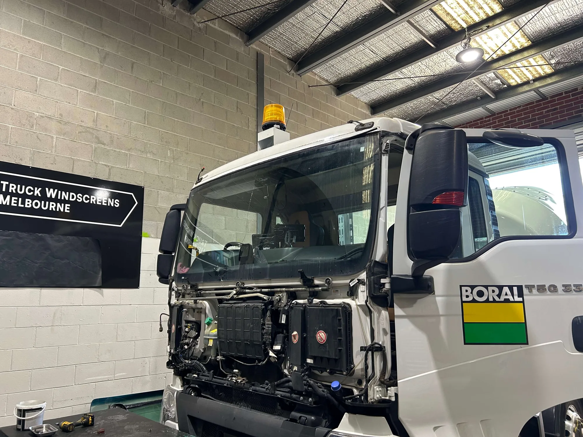 Sinotruk truck at the Truck Windscreens Melbourne workshop