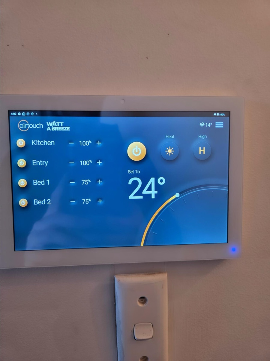 Wall-mounted ducted air conditioning zone control touchscreen